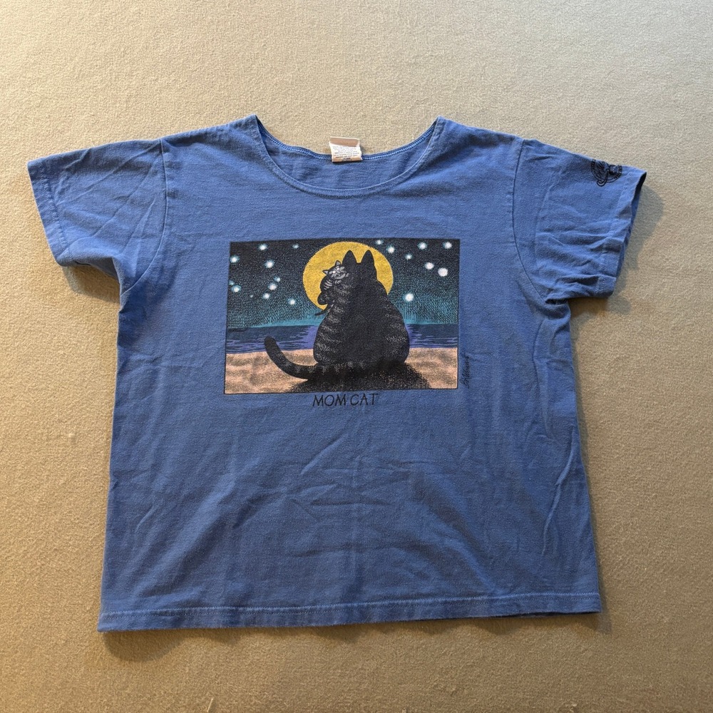 90s/Y2K Crazy Shirts B. Kliban Mom Cat T-Shirt Womens S Blue Graphic Tee Hawaii